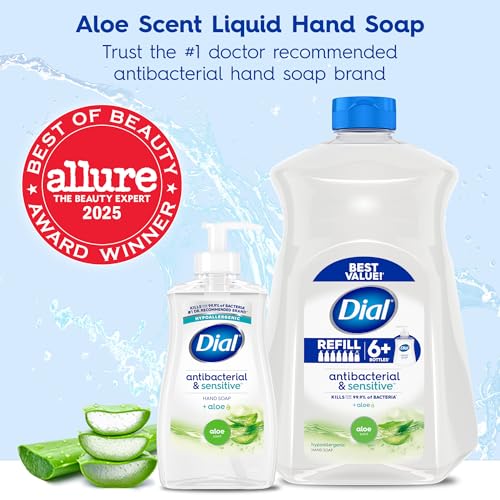 Dial Antibacterial Defense Liquid Hand Soap + Aloe, White Tea Scent, 11 Fl Oz (Pack of 4), Dermatologist-Tested Hand Wash, Gentle Formula