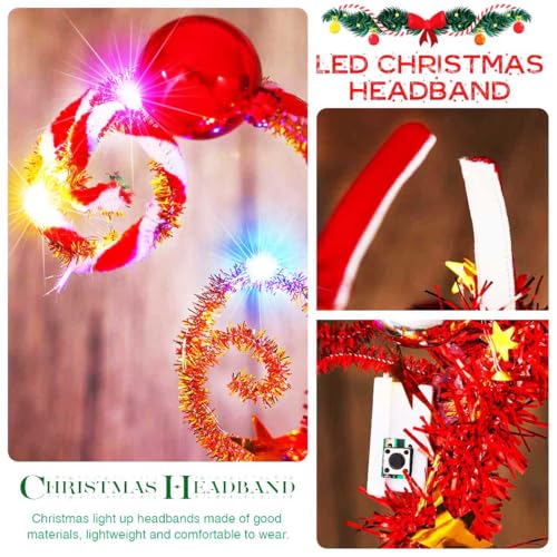 GORTIN LED Christmas Headband with Candy Cane Light-Up Holiday Costume Accessory