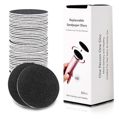 ZABOUL Fine 180 Grit Replaceable Sandpaper Discs for Electric Foot File, 60 Pack