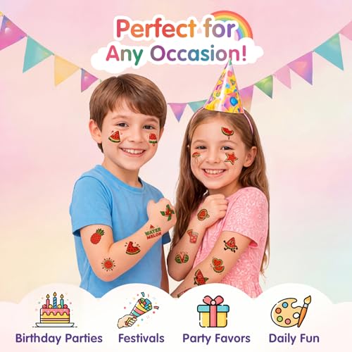 108 Glitter Watermelon Temporary Tattoos for Kids - Summer Party Favors