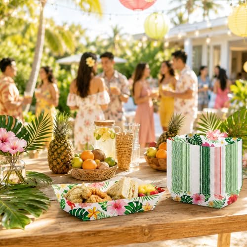 30 Pack Hawaiian Hibiscus Paper Food Trays - Tropical Party Supplies