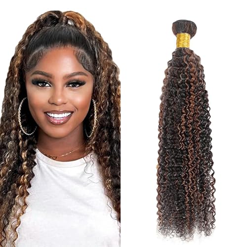JUIOKAOO 1B30 Curly Wave Human Hair Bundle 24 Inch - Ombre Brown