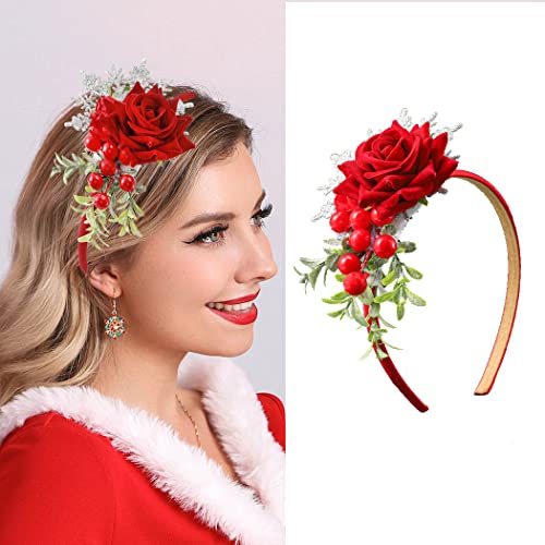 Catery Berry Reindeer Antler Headbands Xmas Head Hoop for Women & Girls