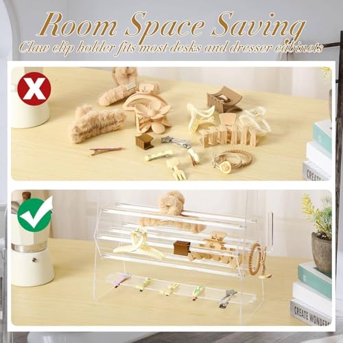Hexagonal 2-Tier Acrylic Claw Clip Holder - 360 Degree Rotating Organizer