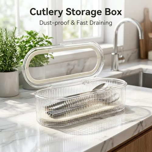Flatware Tray with Lid - Durable Utensil Organizer for Easy Storage