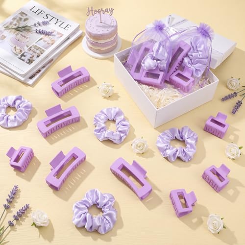 Purple Hair Claw Clips & Scrunchies Set - 24 Pcs for Women
