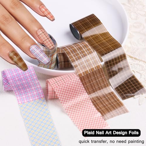 10 Rolls Plaid Nail Foil Transfer Sheets for Nail Art