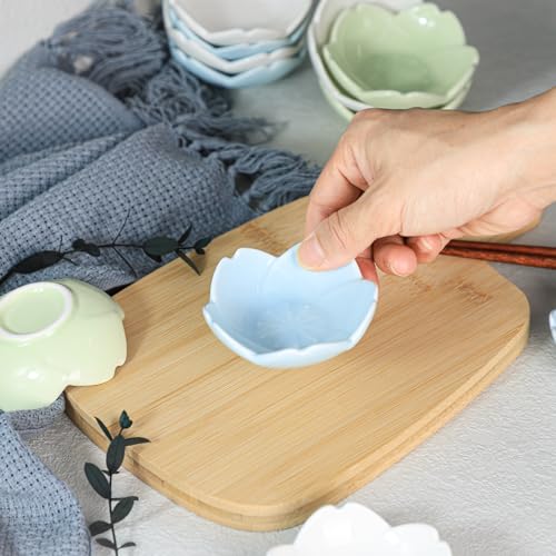 Sakura Shaped Ceramic Dipping Bowls Set of 4 - 3 Inch Green