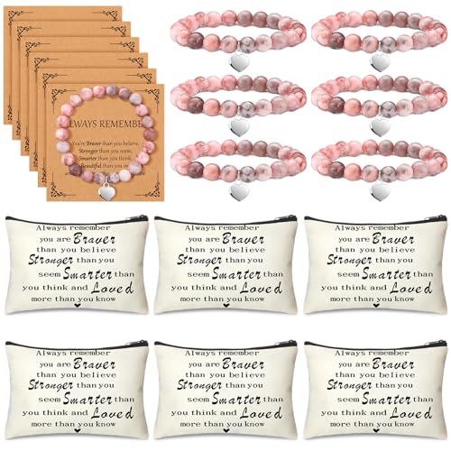 Inspirational Employee Appreciation Gift Set - 6 Makeup Bags, Bracelets & Cards