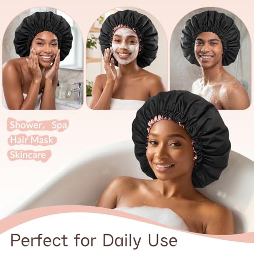 Selalu Extra Large Satin Lined Shower Cap - Black/Blush Pink