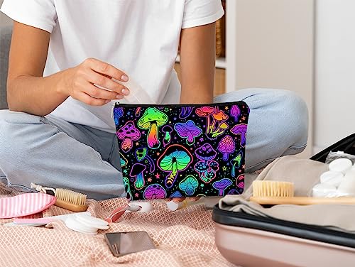BARPERY Mushroom Neon Glow Makeup Bag 7.5 x 10 Travel Toiletry Pouch - Variation 5