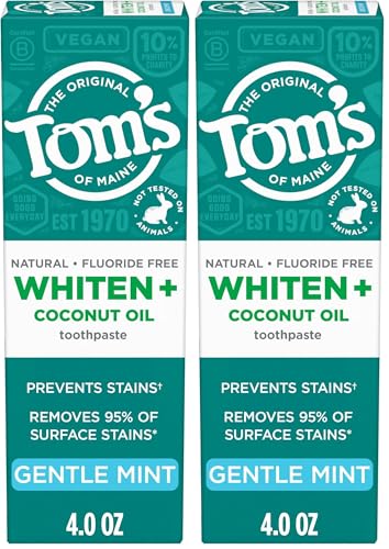 Tom's of Maine Whiten Plus Coconut Oil Toothpaste, 4 Oz - Fluoride Free, Gentle Mint, Natural Whitening