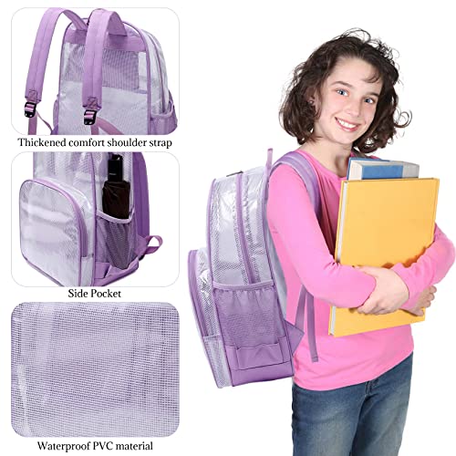 mygreen Clear Backpack - 17 Inch Multi-Pocket PVC Bookbag, Purple