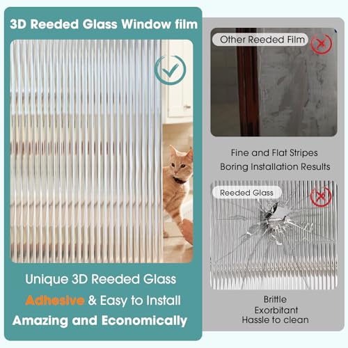Coavas 3D Fluted Glass Window Privacy Film - 17.5"x78.7"