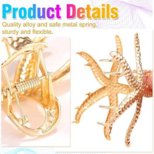 CAKURE Seashell Hair Clip - Gold Starfish Hair Claw Clips (Pack of 2)