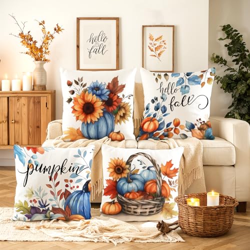 Velvet Fall Pillow Covers Set of 4 | Autumn Pumpkin Decor 18x18