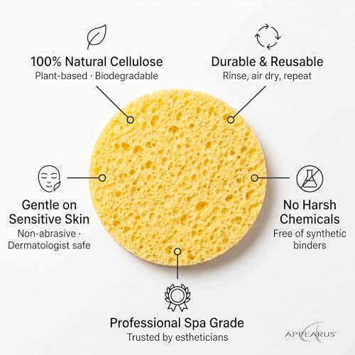 APPEARUS Compressed Natural Cellulose Facial Sponges 25 Count - Yellow