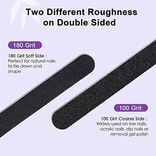 Canvalite Nail Files 100/180 Grit Emery Boards - 100PCS, Black, for Natural Nails & Manicure