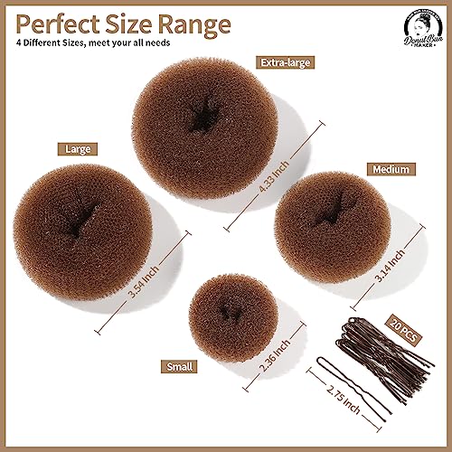 Teenitor Hair Bun Maker, Hair Buns for kids Girls, Hair Donuts, Ballet Bun Maker,4 Size, Light Brown