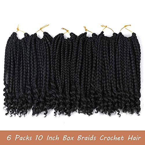 10 Inch Crochet Box Braids with Curly Ends - 6 Packs (1B) for Black Women