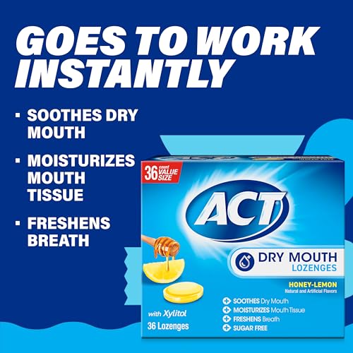 ACT Dry Mouth Lozenges with Xylitol - Honey-Lemon Flavor, 72 Count