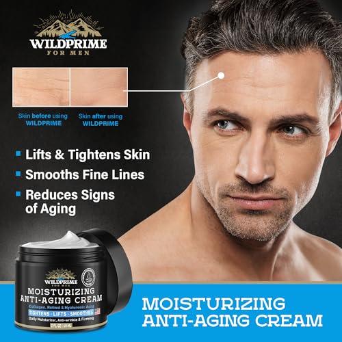 Men's Face Moisturizer Cream - Anti Aging & Wrinkle - Men's Shave Lotion - Made in USA - Collagen, Hyaluronic Acid, Vitamins E & A, Avocado Oil - Age Facial Skin Care, Day & Night Moisturizing, 2 oz