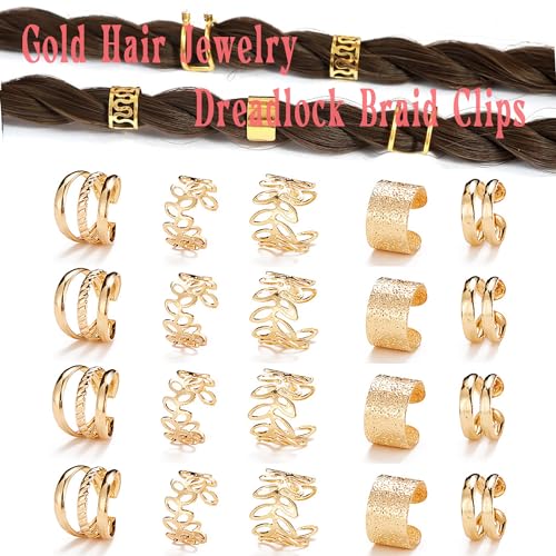 20 Pcs Gold Hair Braid Clips - Metal Alloy Jewelry for Braids & Dreadlocks