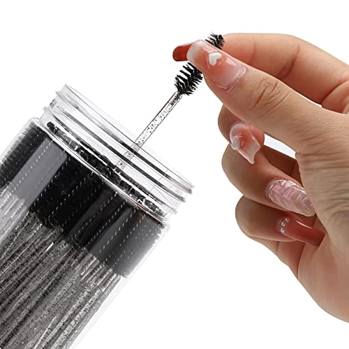 100 Disposable Mascara Wands with Container - Black Eyelash Brushes