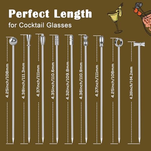 Stainless Steel Martini Picks - 9 Pcs Reusable Cocktail Skewers