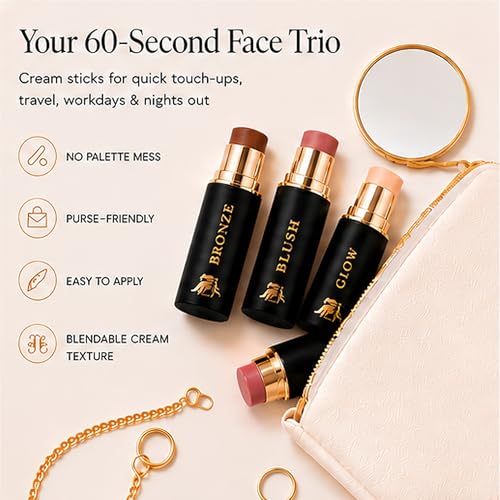 Cream Contour Stick Set ? Blush, Bronzer & Highlighter Trio | Hydrating, Buildable, High-Pigment Makeup with Shea Butter & Vitamin E | Phoenix Beauty Gift Set (Enchanted)