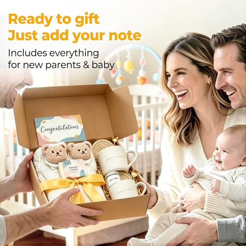 New Mom Care Postpartum Self Care After Baby Gift Basket, Newborn Boys, Girls, Unisex, Ceramic Cup Knitted Blanket Gift Baskets for Women