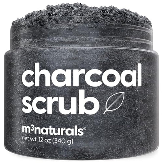 Exfoliating Charcoal Scrub with Collagen & Stem Cells ? Salt Scrub for Body Toning, Cellulite, Armpit Detox, and Skin Smoothing for Face, Feet, and Body by M3