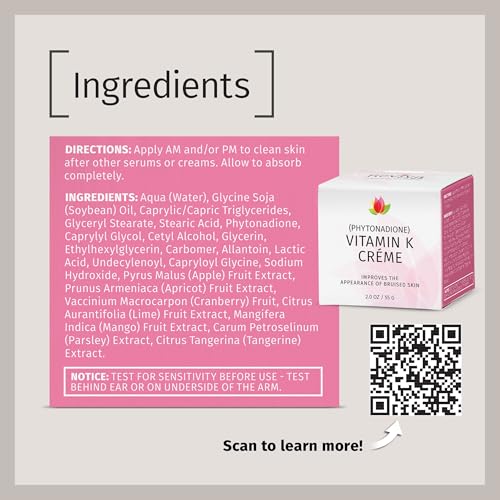 Reviva Labs Vitamin K Cream for Bruising and Under Eye Dark Circles, 2 oz