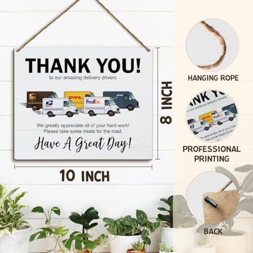 Thank You Delivery Driver Sign - 8x10 Inch Wooden Wall Hanging