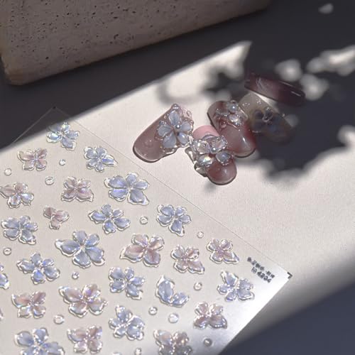 5D Embossed Flower Nail Stickers - Self-Adhesive Glitter Decals