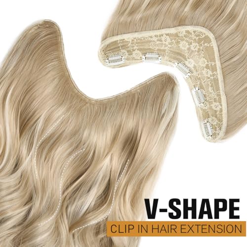 FAVE 20 Inch V Shaped Blonde Clip-in Hair Extensions - Lightweight Beach Waves