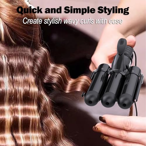Kuwa Black 3-Barrel Curling Iron for Beach Waves & Curls, LCD Temp Display