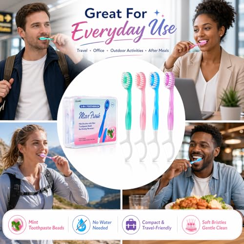 Blue Mini Disposable Toothbrush Set - 40 Pack, 5-in-1 Oral Care