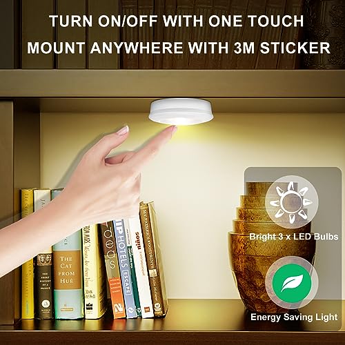 LUXSWAY Ultra-Thin LED Puck Lights, 60 Lumens, 3-Pack - Battery Operated Touch Lights for Cabinets