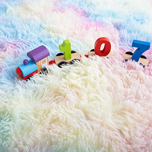 Noahas Rainbow Fluffy Soft Runner Rug - Non-Slip Kids Bedroom