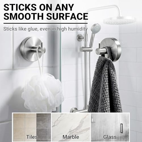 Heavy Duty Stainless Steel Suction Cup Hooks for Shower - 2 Pack