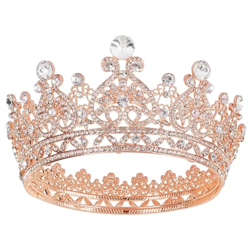 Rose Gold Queen Crowns for Women Wedding & Birthday Tiaras Crystal Baroque Headwear