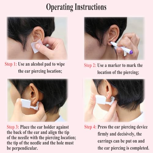 VitaCool Ear Piercing Kit Disposable Ear Cartilage Piercing Gun Kit with Sterile CZ Studs Easy and Safe Earring Self for Yourself Use at Home(Gold Mixed Patterns 3mm)