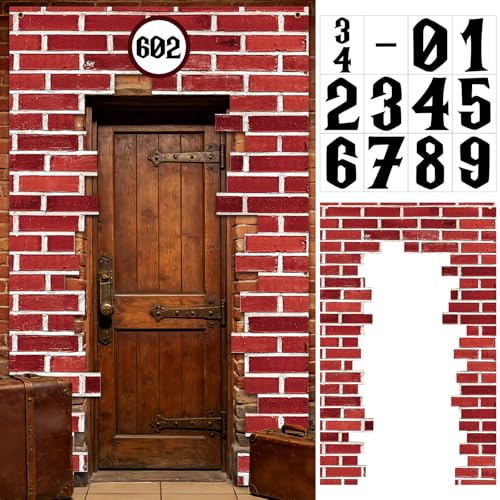 Magical Red Brick Wall Door Cover for Halloween & Parties