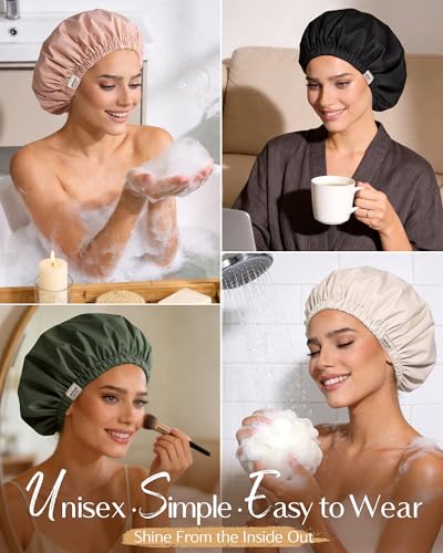 YANIBEST Satin Lined Waterproof Shower Cap for Women - Frizz-Free Hair Protection