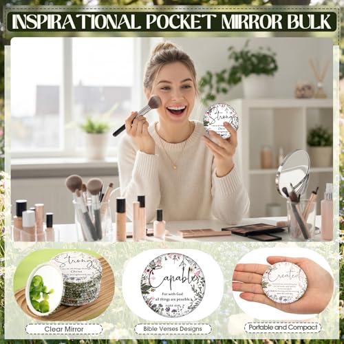 Geelin 36-Pack Mini Christian Compact Mirrors with Bible Verses & Flowers - Inspirational Gifts for Women, Travel Size