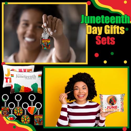 24 Pcs Juneteenth Party Favor Set: 12 Canvas Makeup Bags & 12 Keychains