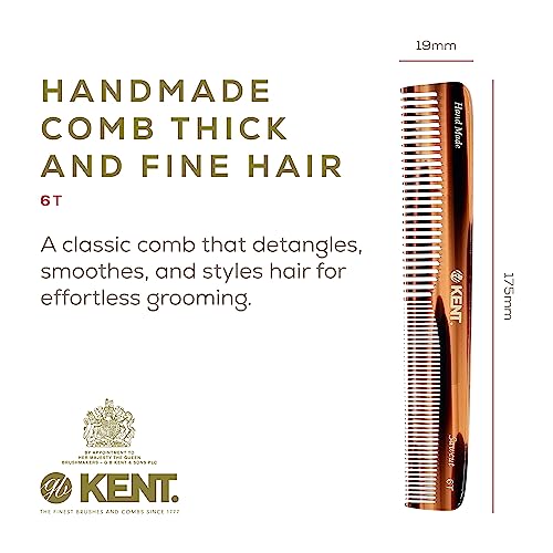 Kent 6T Tortoiseshell 2 Pack Fine & Wide Tooth Handmade Hair & Beard Comb