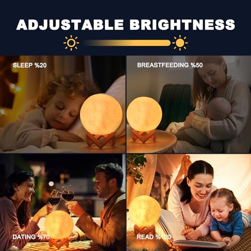 GROPINFLY 3D Moon Lamp with 16 Colors - Remote & Touch Control Night Light