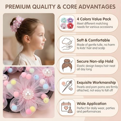 QUUPY Bright Color Ballet Hair Nets 4 Pack for Dancers & Performers